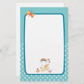 Happy Unicorn met regenboogwolken en bloemen Briefpapier (Voorkant / Achterkant)