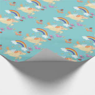 Happy Unicorn met regenboogwolken en bloemen Cadeaupapier