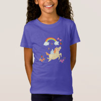 Happy Unicorn met regenboogwolken en bloemen
