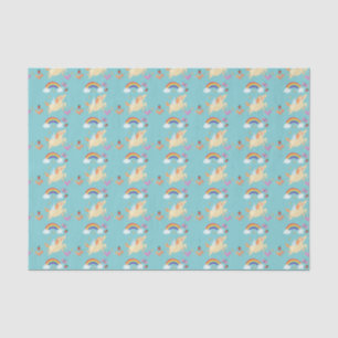 Happy Unicorn met regenboogwolken en bloemen Tissuepapier