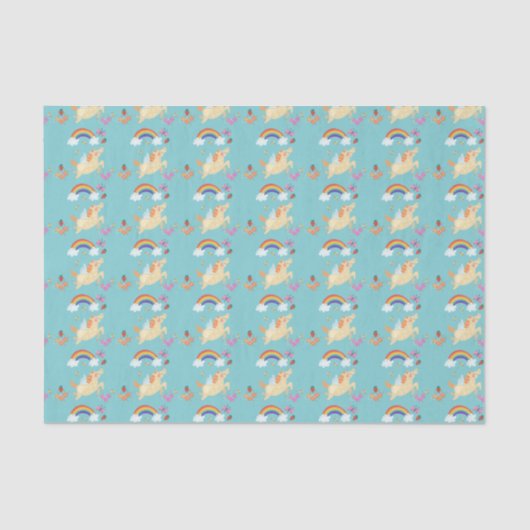 Happy Unicorn met regenboogwolken en bloemen Tissuepapier (Voorkant)