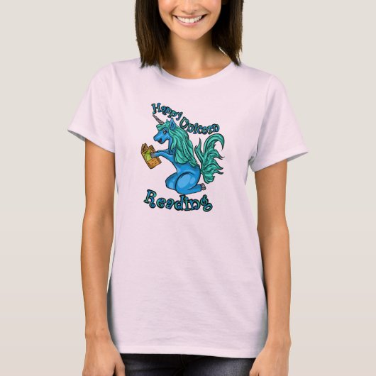 Happy Unicorn Reading Color T-shirt (Voorkant)