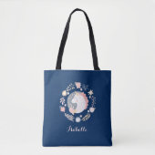 Happy Unicorn Schattigee gepersonaliseerde marine Tote Bag (Voorkant)