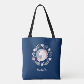 Happy Unicorn Schattigee gepersonaliseerde marine Tote Bag (Achterkant)