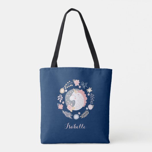 Happy Unicorn Schattigee gepersonaliseerde marine Tote Bag (Achterkant)