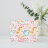 Happy Unicorns Pattern-Unicorn Love in Pink Briefkaart (Staand voorkant)