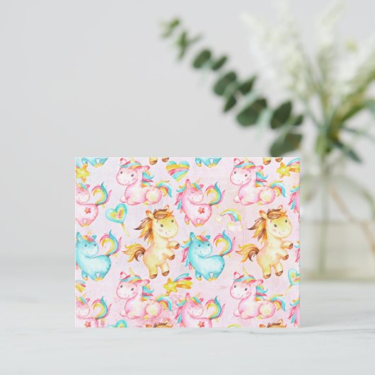 Happy Unicorns Pattern-Unicorn Love in Pink Briefkaart (Staand voorkant)