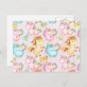 Happy Unicorns Pattern-Unicorn Love in Pink Briefkaart (Voorkant / Achterkant)