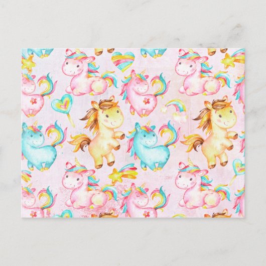 Happy Unicorns Pattern-Unicorn Love in Pink Briefkaart (Voorkant)