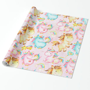 Happy Unicorns Pattern-Unicorn Love in Pink Cadeaupapier