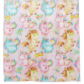 Happy Unicorns Pattern-Unicorn Love in Pink Douchegordijn (Voorkant)