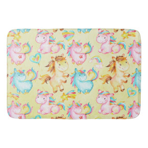 Happy Unicorns Pattern-Unicorn Love in Yellow Badmat