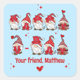 Happy V-Day Gnome Lettering Blue Classroom Vierkante Sticker