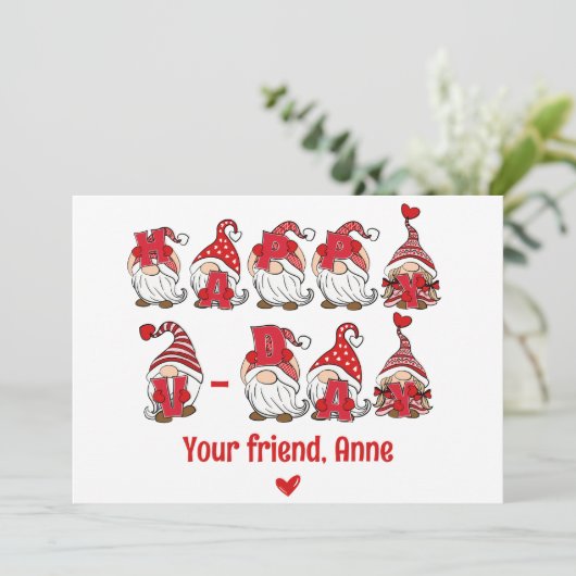 Happy V - Day Gnome Lettering Classroom Feestdagenkaart (Staand voorkant)