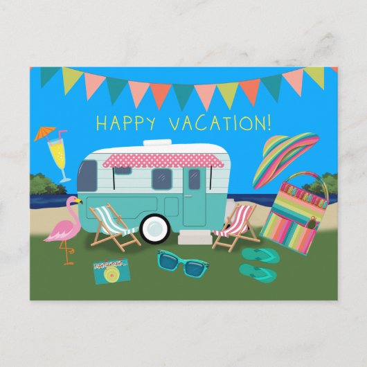 Happy Vacation Lakeside Camping Briefkaart (Voorkant)