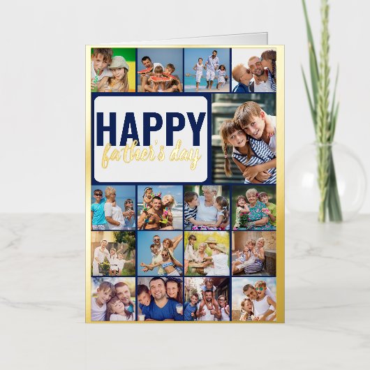 Happy Vaderdag 17 Photo Collage Gold Folie Feestdagenkaart (Voorkant)