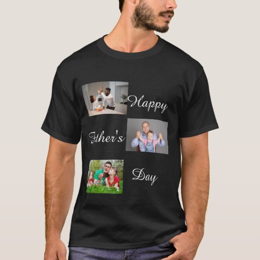 Happy Vaderdag 3 Photo Collage op maat T- T-shirt (Voorkant)