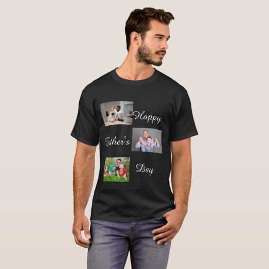 Happy Vaderdag 3 Photo Collage op maat T- T-shirt (Voorkant volledig)