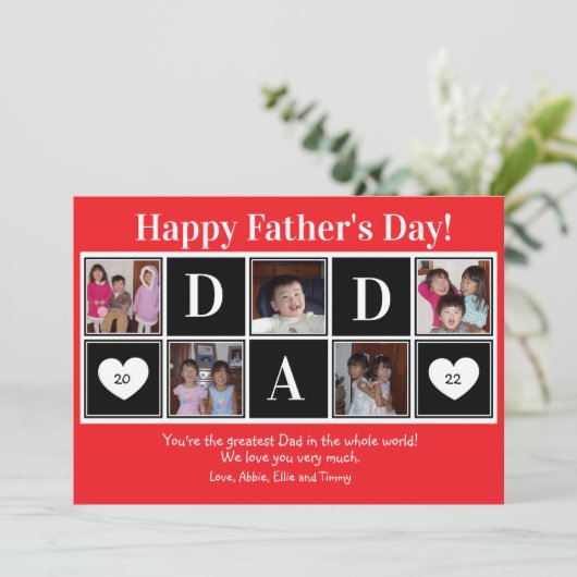 Happy Vaderdag 5 Photo Red Flat Wenskaart Kaart (Staand voorkant)