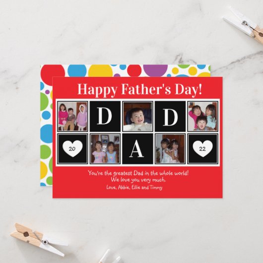 Happy Vaderdag 5 Photo Red Flat Wenskaart Kaart (Voorkant / Achterkant in situ)