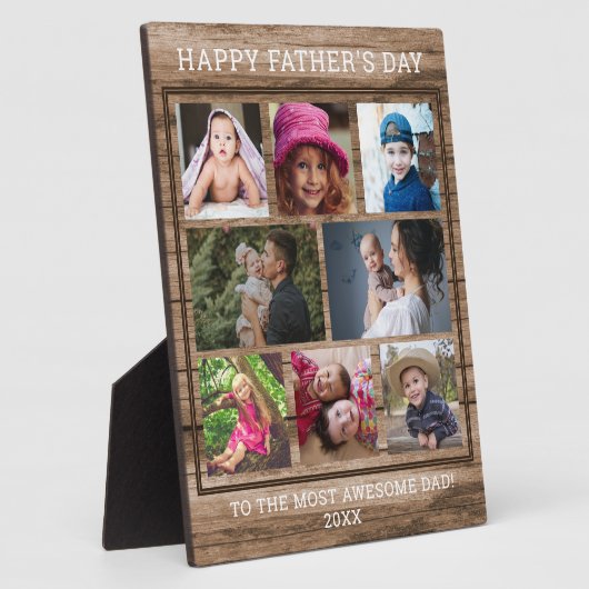 Happy Vaderdag 8 Family Photo Collage Wood Fotoplaat (Zijkant)