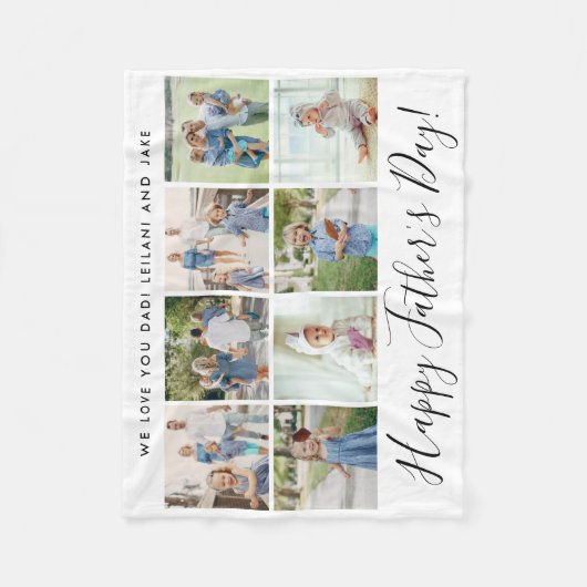 Happy Vaderdag 8 Photo Collage Custom White Fleece Deken (Voorkant)
