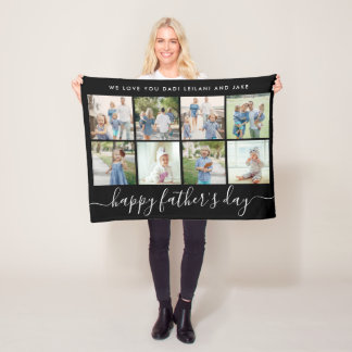 Happy Vaderdag 8 Photo Collage Elegant Black Fleece Deken