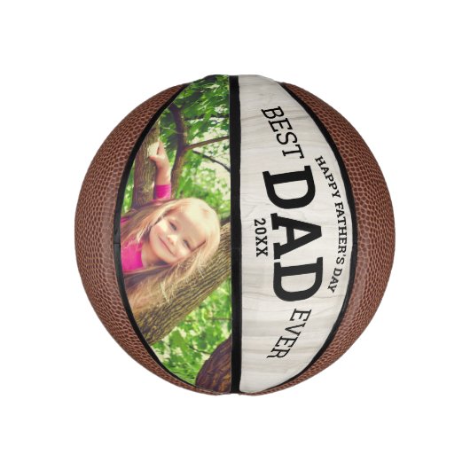 Happy Vaderdag Best Dad Ever Custom Photo Wood Basketbal (Verticaal)