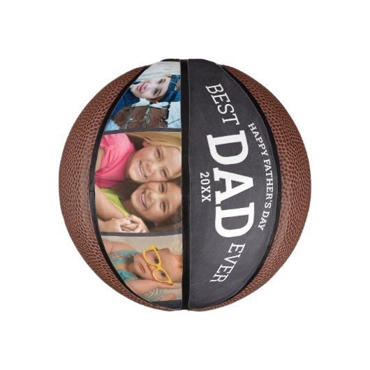 Happy Vaderdag Best Dad Oover 3 Photo Collage Basketbal (Verticaal)