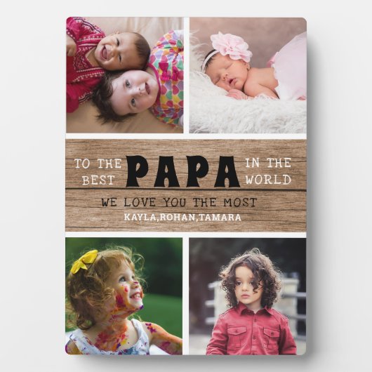 Happy Vaderdag Best Papa 4 Photo Collage Wood Fotoplaat (voorkant)