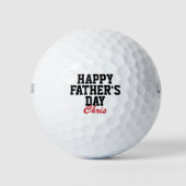Happy Vaderdag Black en Red Monogrammed Golfballen (Voorkant)