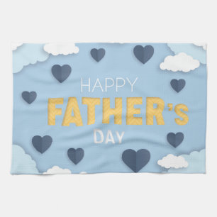 Happy Vaderdag blue harten in de lucht Theedoek