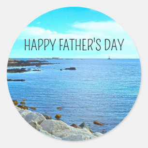 Happy Vaderdag Blue Ocean Photo Azure Sky Ronde Sticker