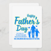 Happy Vaderdag Blue Spreuken 20:7 Schrift Feestdagenkaart (Voorkant / Achterkant)
