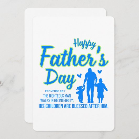 Happy Vaderdag Blue Spreuken 20:7 Schrift Feestdagenkaart (Voorkant / Achterkant)