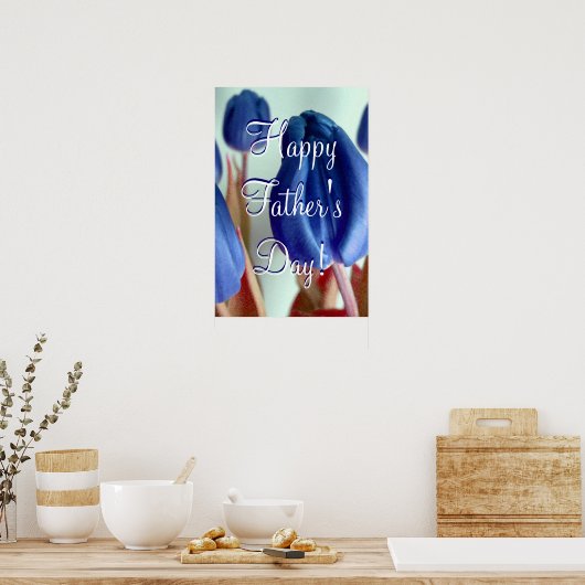 Happy Vaderdag Blue Tulips Poster (Keuken)