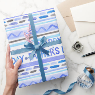 Happy Vaderdag Blue Waterverf Stripes Cadeaupapier