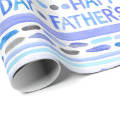 Happy Vaderdag Blue Waterverf Stripes Cadeaupapier (Rol Hoek)