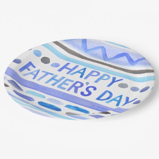 Happy Vaderdag Blue Waterverf Stripes Papieren Bordje (Gekanteld)