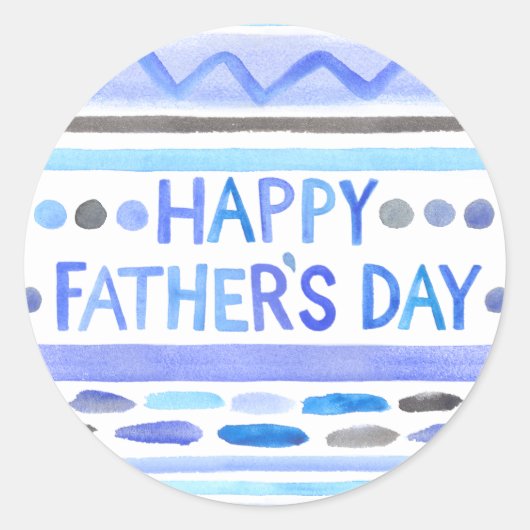 Happy Vaderdag Blue Waterverf Stripes Ronde Sticker (Voorkant)