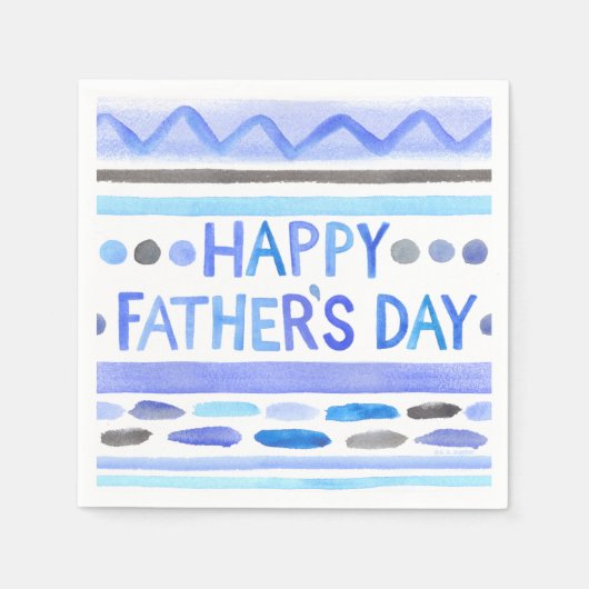 Happy Vaderdag Blue Waterverf Stripes Servet (Voorkant)
