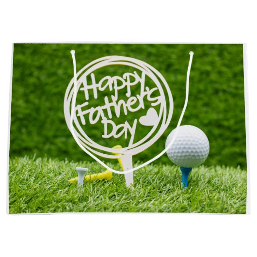 Happy Vaderdag-bord met golfbal op groen Groot Cadeauzakje (Voorkant)