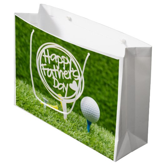 Happy Vaderdag-bord met golfbal op groen Groot Cadeauzakje (Voorkant Gekanteld)