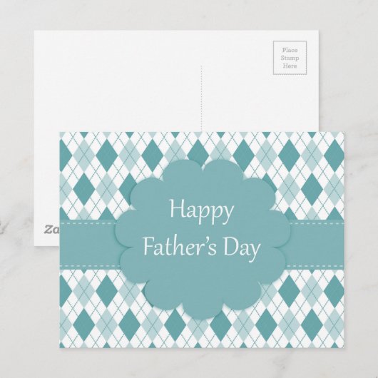 Happy vaderdag briefkaart, Groen en wit plaid Briefkaart (Voorkant / Achterkant)