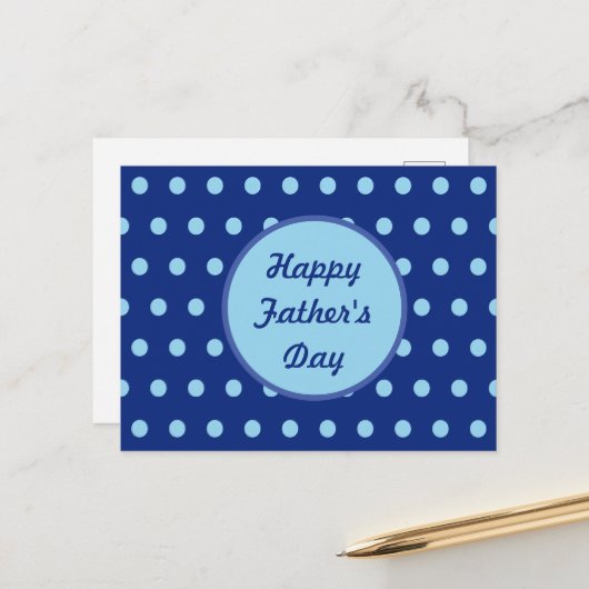 Happy Vaderdag Briefkaart (Navy & Soft Blue) (Voorkant / Achterkant in situ)