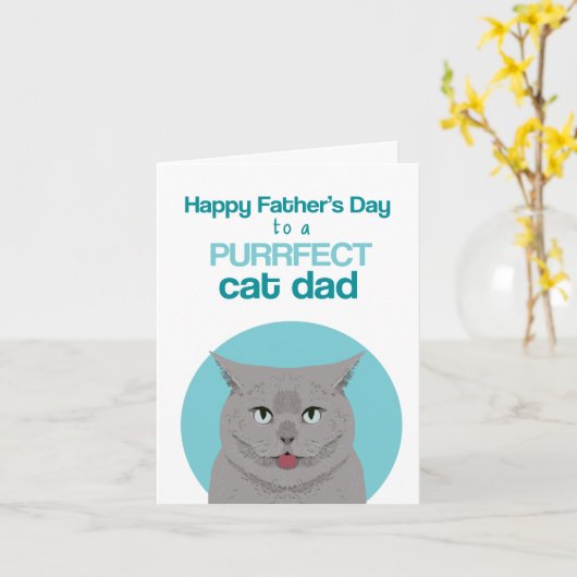 Happy Vaderdag Britse Korthaar kat Kaart (Gele Bloem)