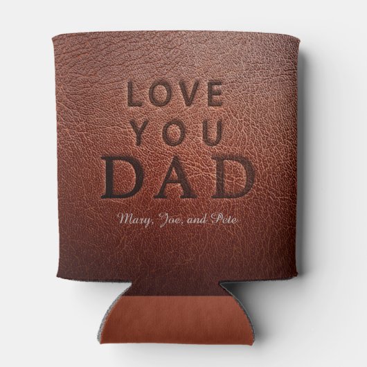 Happy Vaderdag brown leder 3 fotocollage Blikjeskoeler (Achterkant)