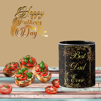 Happy Vaderdag Calligrafie Goud Confetti Zwart Mok