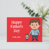 Happy Vaderdag Cartoon Dad & Son Red Bedankkaart (Staand voorkant)
