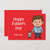 Happy Vaderdag Cartoon Dad & Son Red Bedankkaart (Voorkant / Achterkant)